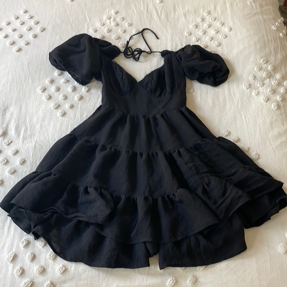 Princess Polly Black Tiered Mini Dress with Puff Sleeves